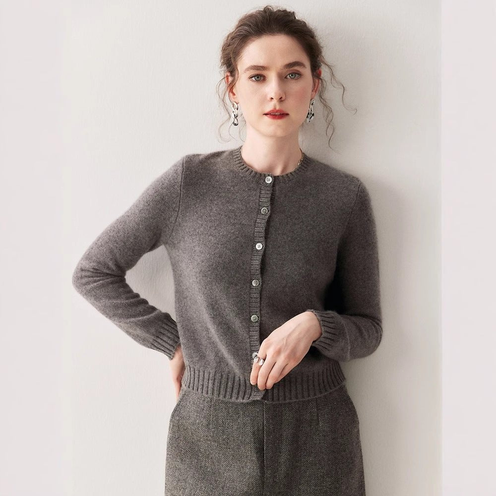 Cashmere Cardigan Women~100% Pure Cashmere Short Slim Fit Round Neck Sweater - Sainiya Eco Wear
