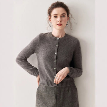Cashmere Cardigan Women~100% Pure Cashmere Short Slim Fit Round Neck Sweater - Sainiya Eco Wear