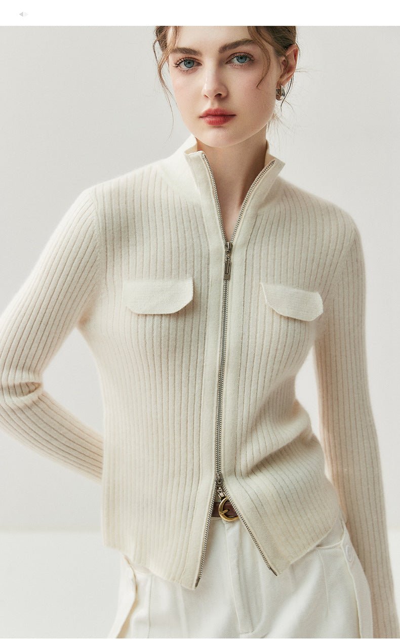 Cashmere Zipper Cardigan – Slim Warm Pure Cashmere Knit Jacket - Sainiya Eco Wear