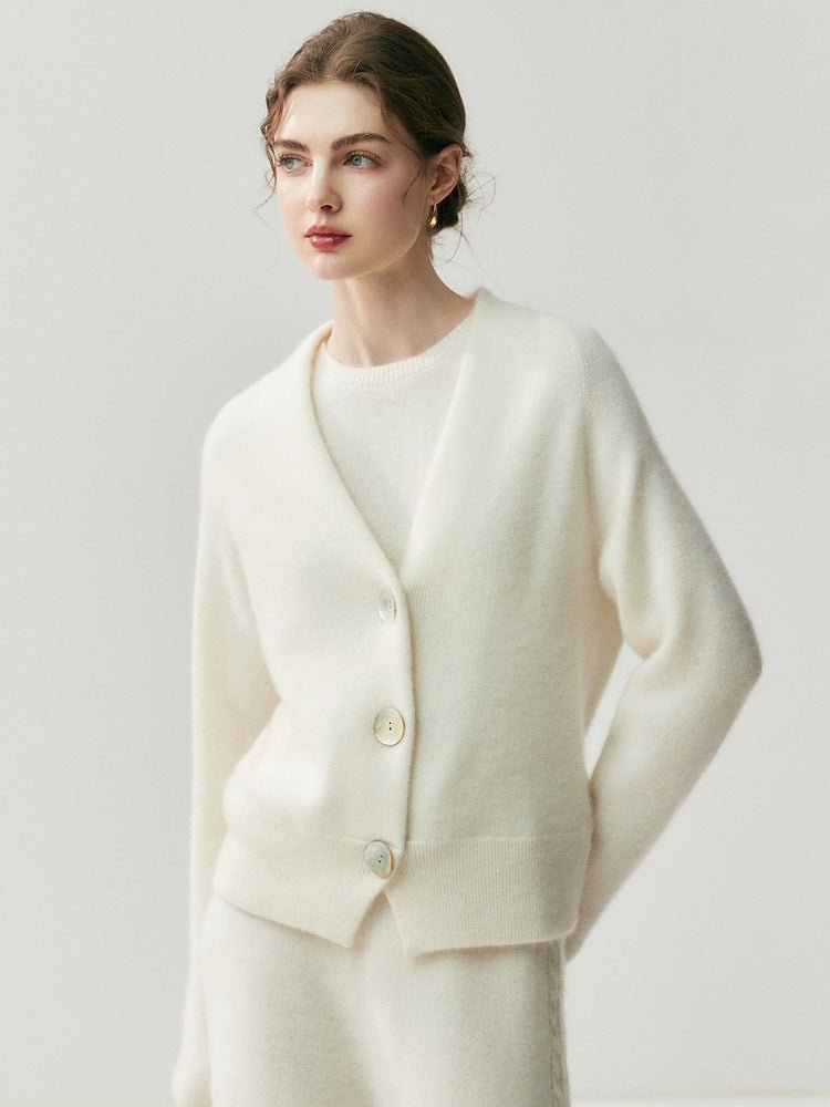 Cashmere Cardigan – Pure Cashmere V-Neck Shell Button Knit Sweater - Sainiya Eco Wear