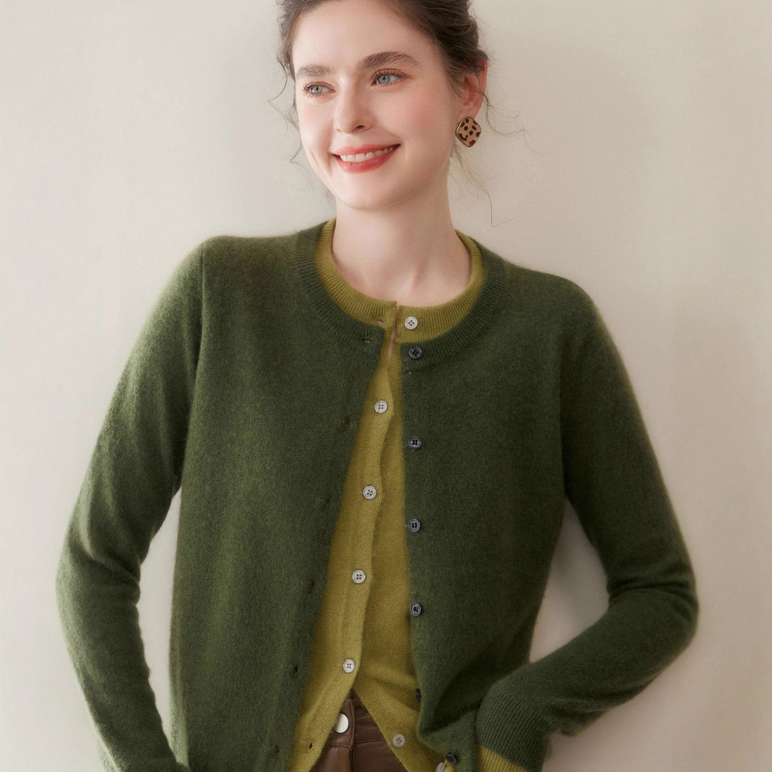 SoftKnit — Women’s Round Neck Color-Block Faux Two-Piece Cashmere Cardigan - Sainiya Eco Wear