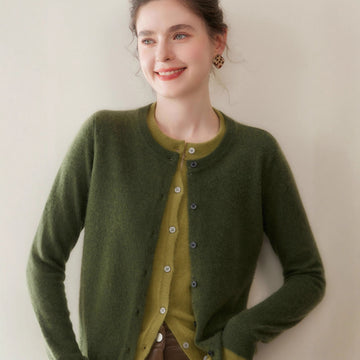 SoftKnit — Women’s Round Neck Color-Block Faux Two-Piece Cashmere Cardigan - Sainiya Eco Wear