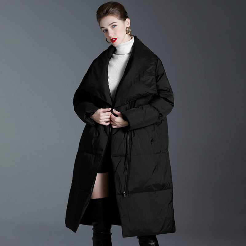 Down Jacket Women’s Long High-Collar Coat – Thickened 90% White Duck Down Warm Winter Style