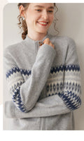 Cashmere Cardigan – Thickened 100% Cashmere Fair Isle Zip Sweater - Sainiya Eco Wear