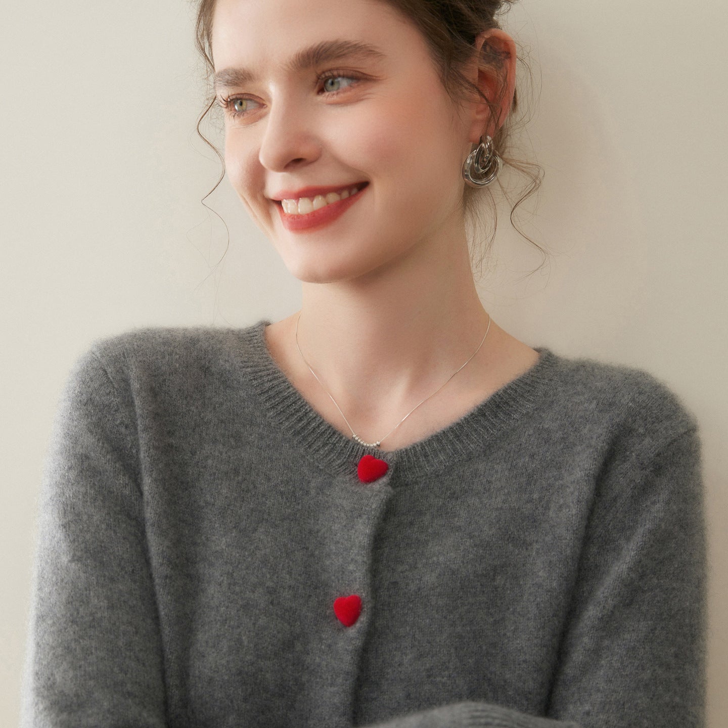 Cashmere Cardigan – Heart Button 100% Pure Cashmere Soft Knit Sweater - Sainiya Eco Wear