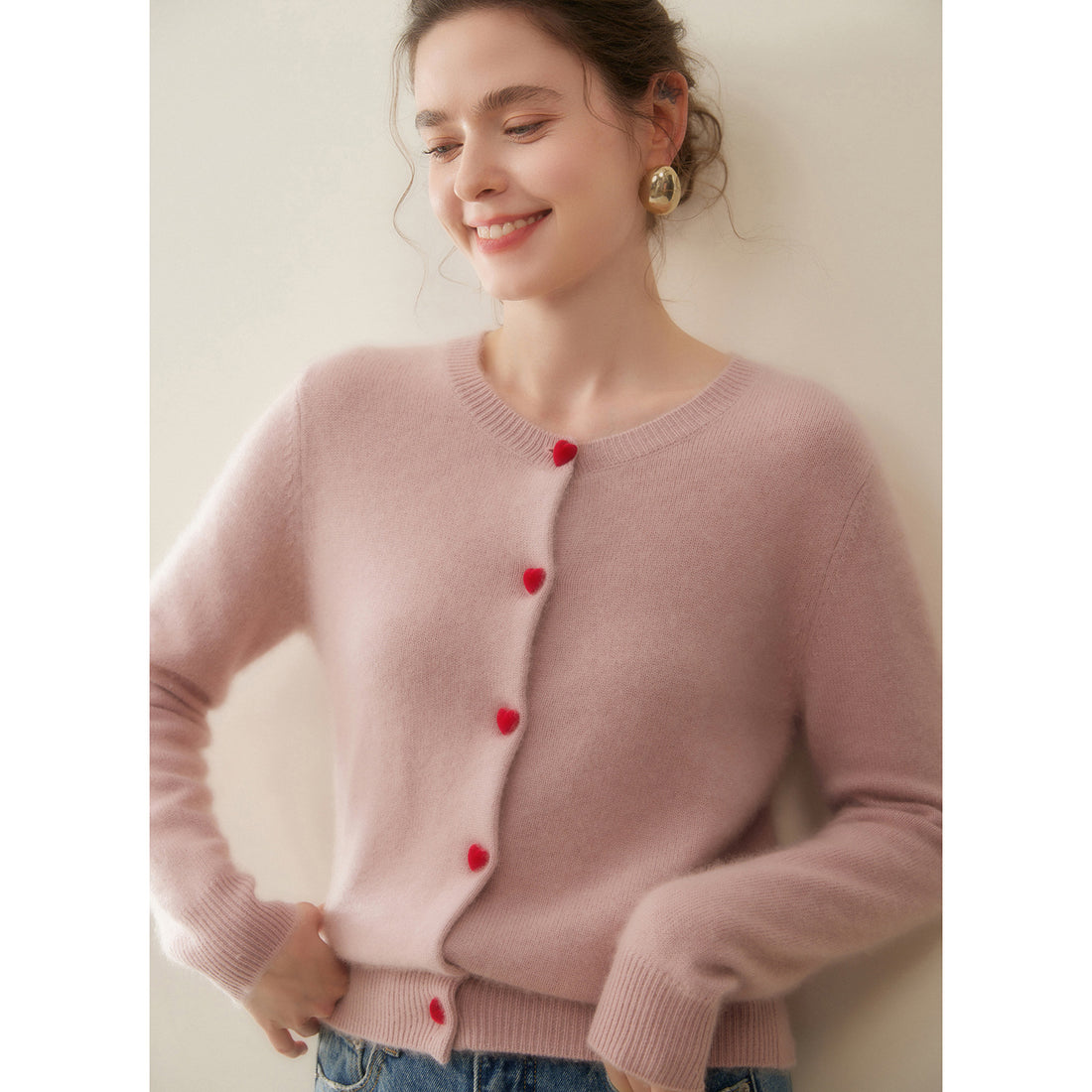 Cashmere Cardigan – Heart Button 100% Pure Cashmere Soft Knit Sweater - Sainiya Eco Wear