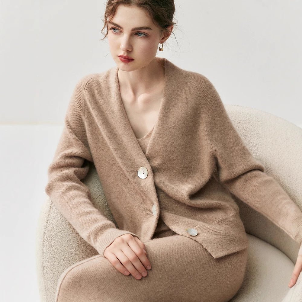 Cashmere Cardigan – Pure Cashmere V-Neck Shell Button Knit Sweater - Sainiya Eco Wear