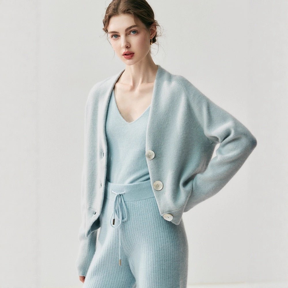 Cashmere Cardigan – Pure Cashmere V-Neck Shell Button Knit Sweater - Sainiya Eco Wear