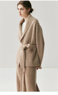 Lux Cashmere Coat~Belted Turn-Down Collar Soft Bathrobe Cardigan - Sainiya Eco Wear