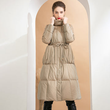 Women's Mid-Length A-Line White Duck Down Coat