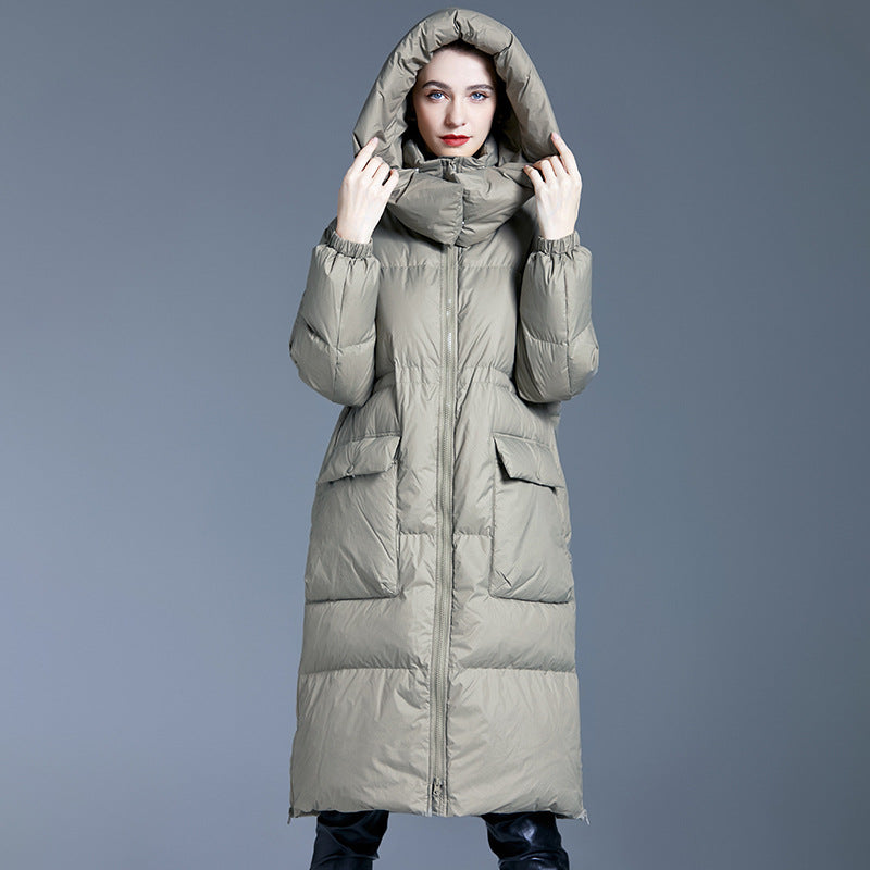 90% Duck Down Hooded Mid-Length Puffer Jacket – Light Green