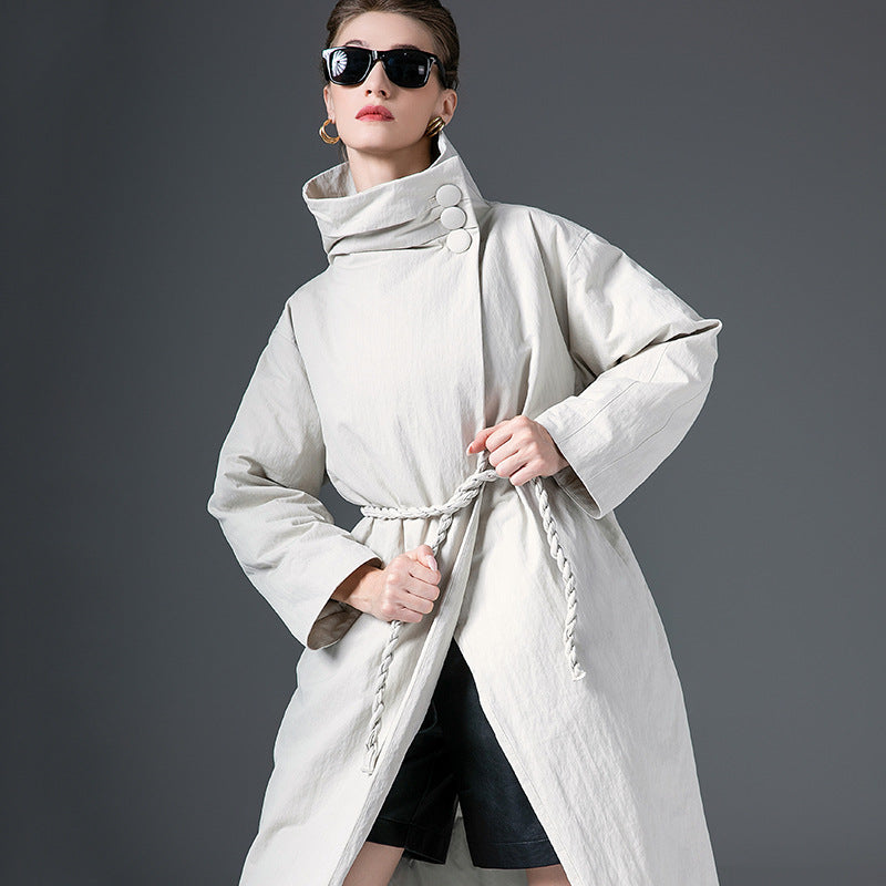 Down Jacket Women’s Stand Collar Long Coat – Thickened 90% White Duck Down Winter Style