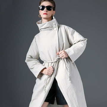 Down Jacket Women’s Stand Collar Long Coat – Thickened 90% White Duck Down Winter Style