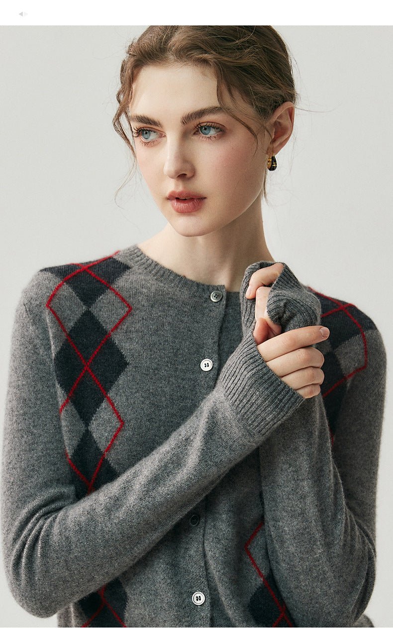 Cashmere Cardigan – 100% Pure Cashmere British Diamond Knit Sweater - Sainiya Eco Wear