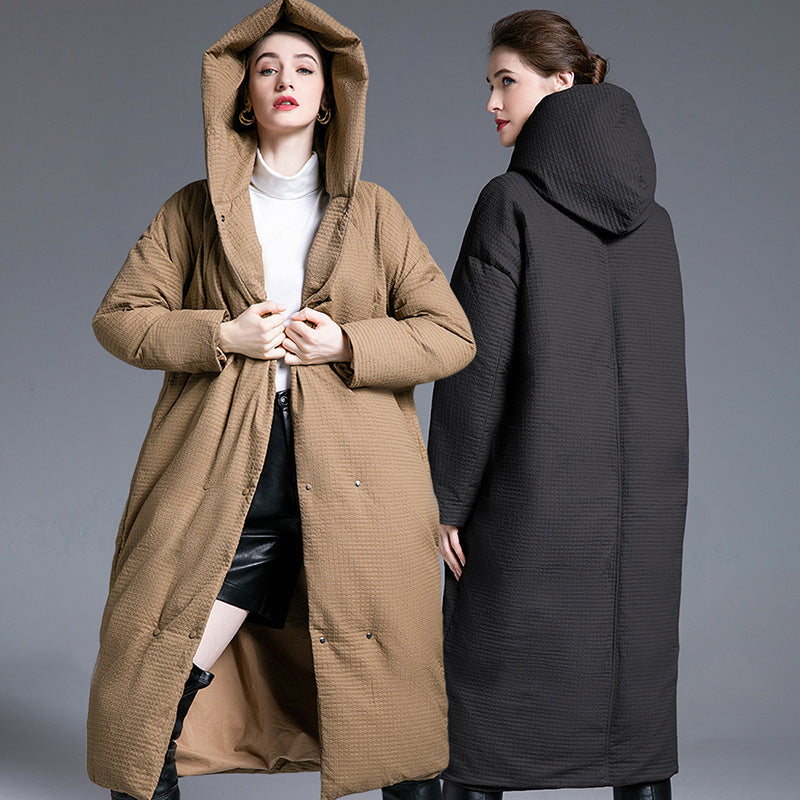 High-End 90% White Duck Down Coat for Women – Mid-Length with Large Hood