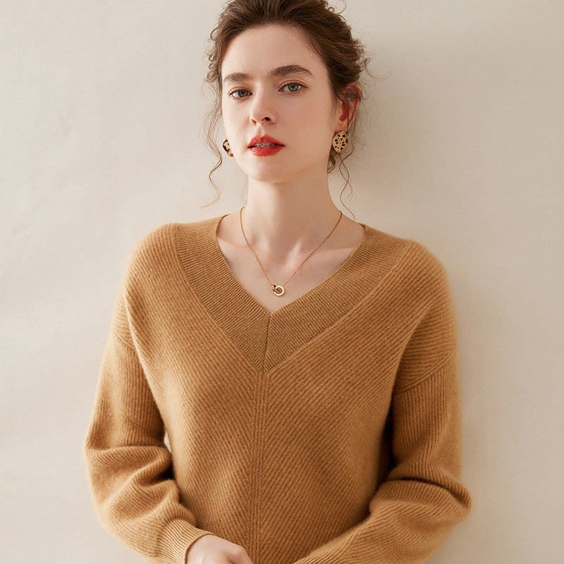 Cashmere Yuanbao-Stitch V-Neck – Naked-Touch Softness