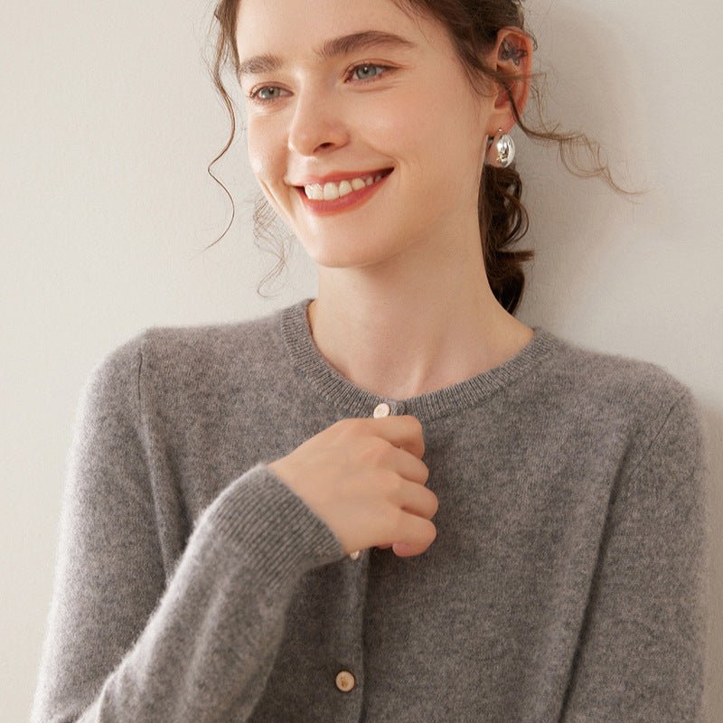 Cashmere Round-Neck Slim Cardigan