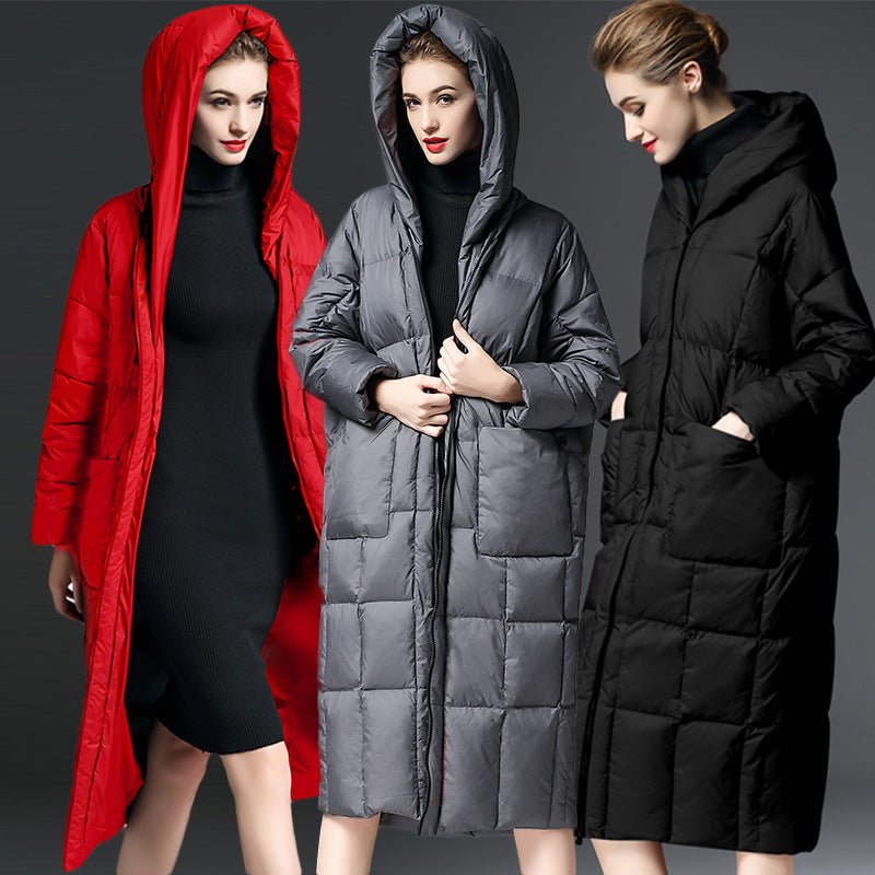 Hooded Down Jacket Women Long Coat – Thickened Warm 90% White Duck Down Winter Style