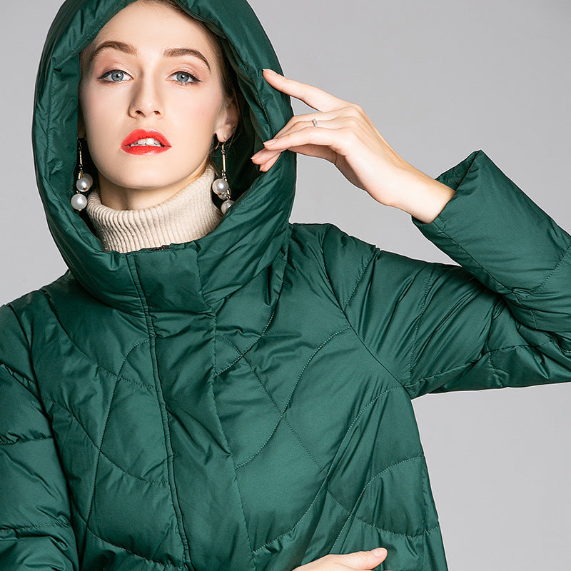 Elegant Winter Hooded Down Coat with Refined Warmth