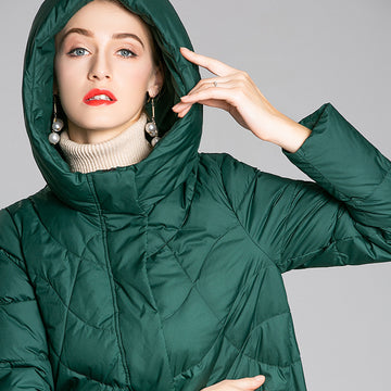Elegant Winter Hooded Down Coat with Refined Warmth