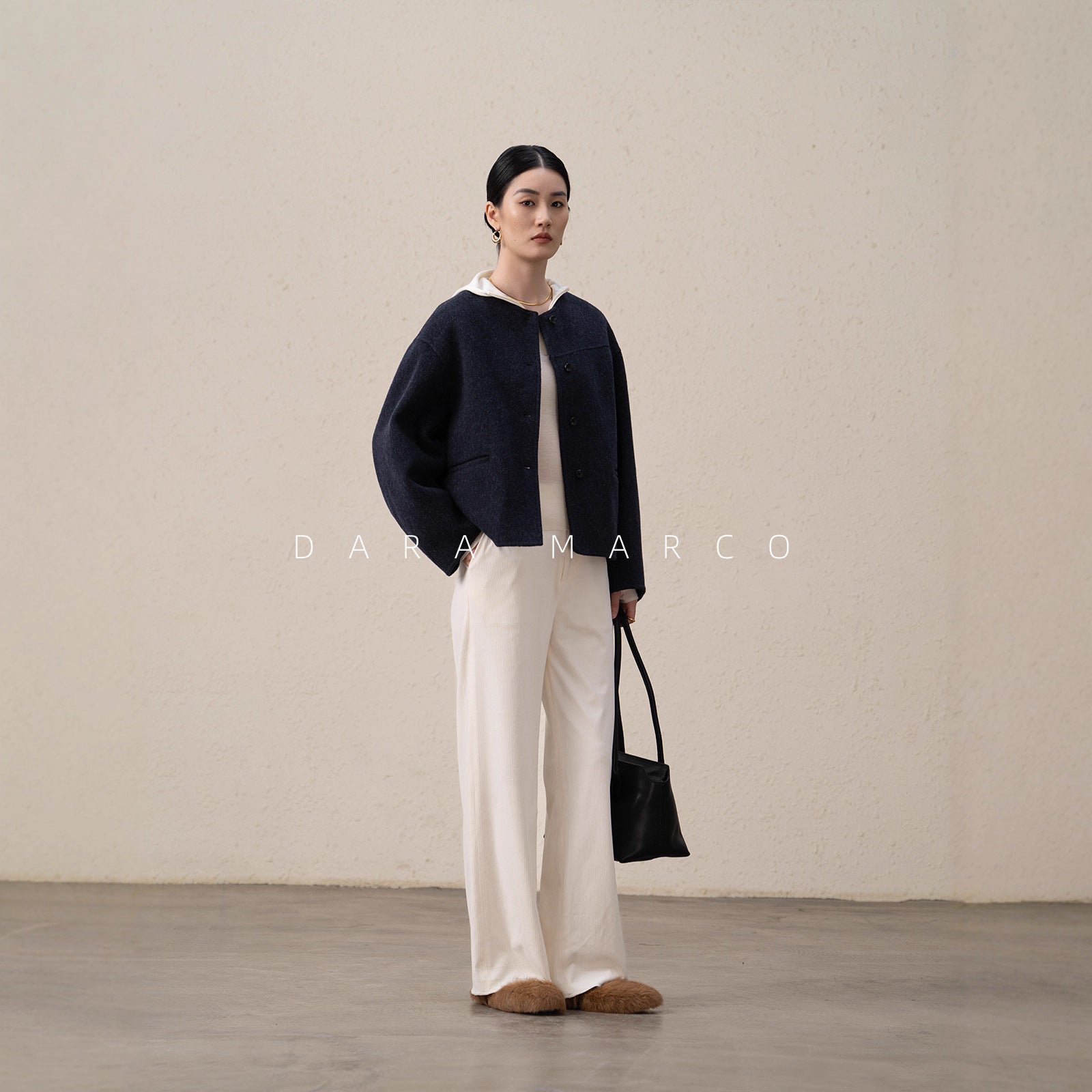 Double-Sided Cashmere Mulberry Silk Blend Short Coat – Autumn Winter