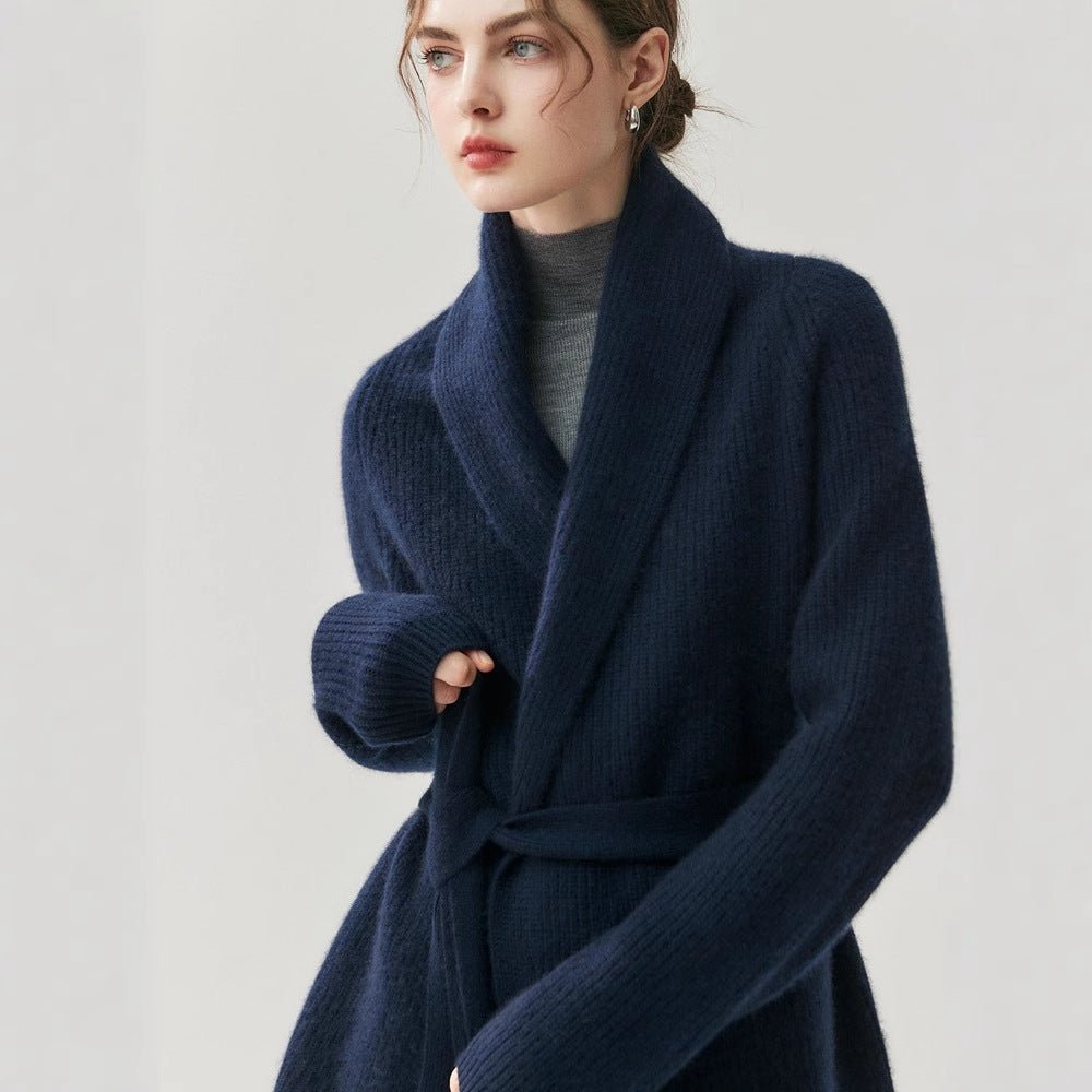 Lux Cashmere Coat~Belted Turn-Down Collar Soft Bathrobe Cardigan - Sainiya Eco Wear