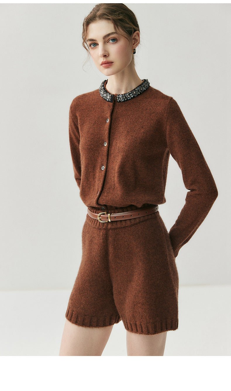 Cashmere Cardigan – Elegant Heavy-Craft Collar Knit Jacket for Women - Sainiya Eco Wear