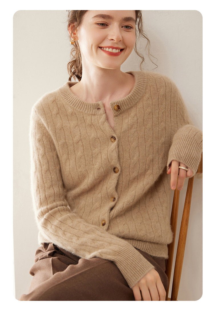 Cashmere Cardigan – 100% Pure Cashmere Thickened Cable Knit Sweater - Sainiya Eco Wear