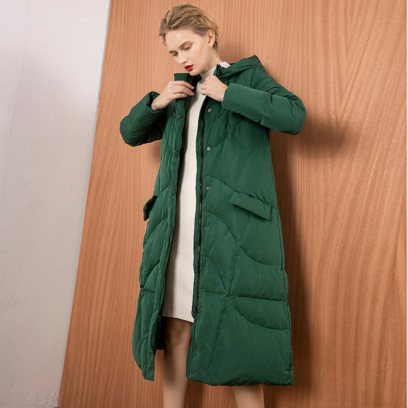 Women’s Long Hooded 90% Duck Down Winter Coat