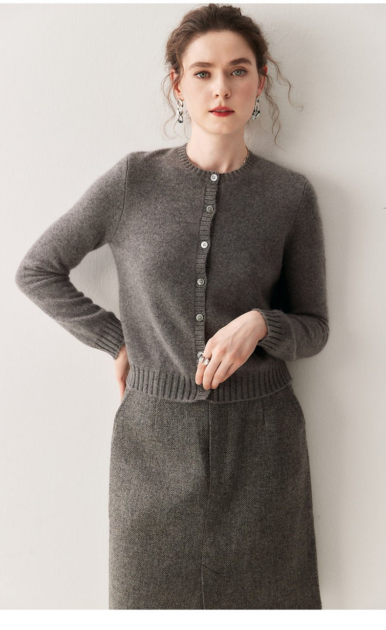 Cashmere Cardigan Women~100% Pure Cashmere Short Slim Fit Round Neck Sweater - Sainiya Eco Wear