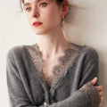 SoftLace — Women’s Baby Cashmere Lace-Trim V-Collar Cardigan - Sainiya Eco Wear
