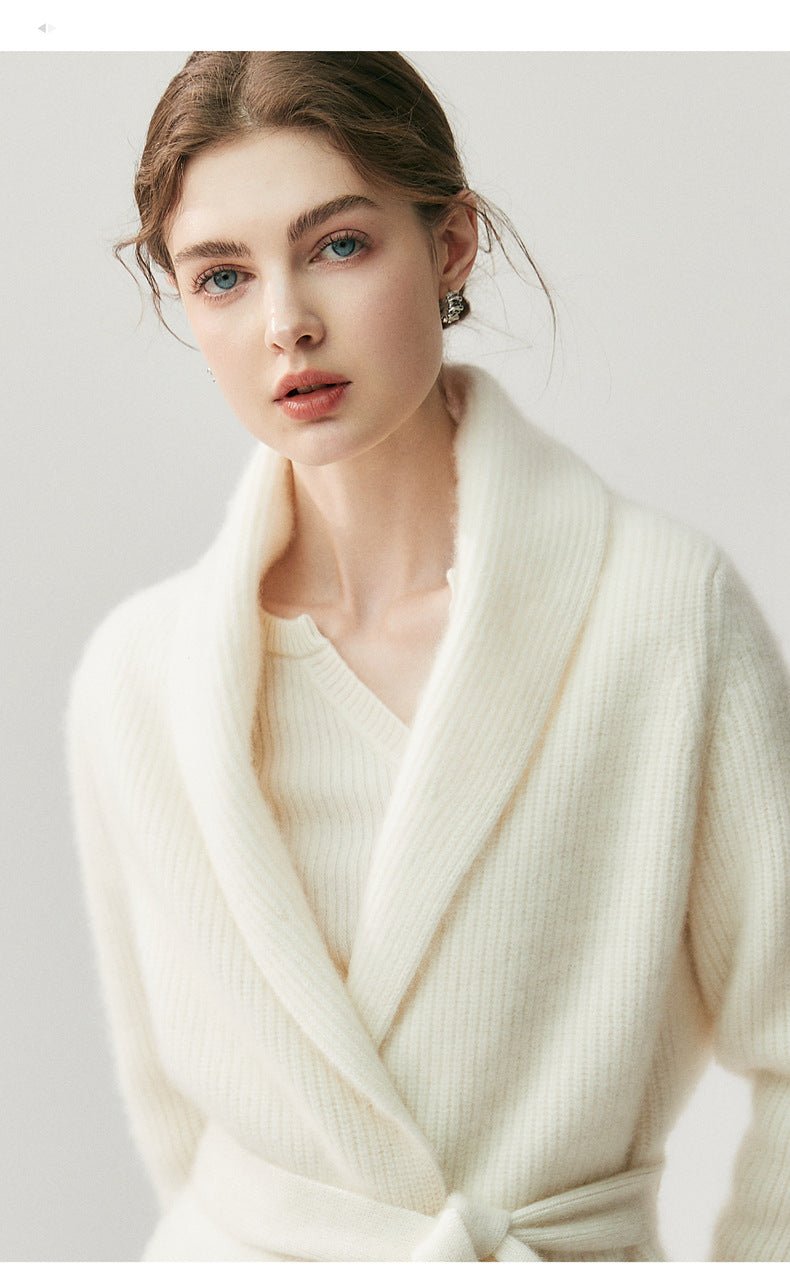 Lux Cashmere Coat~Belted Turn-Down Collar Soft Bathrobe Cardigan - Sainiya Eco Wear