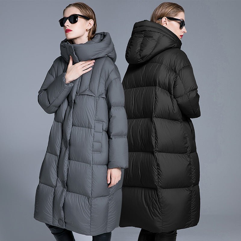 Long Hooded Down Jacket for Women | 90% Duck Down, Thick & Warm - Sainiya Eco Wear