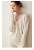 SoftLace — Women’s Baby Cashmere Lace-Trim V-Collar Cardigan - Sainiya Eco Wear