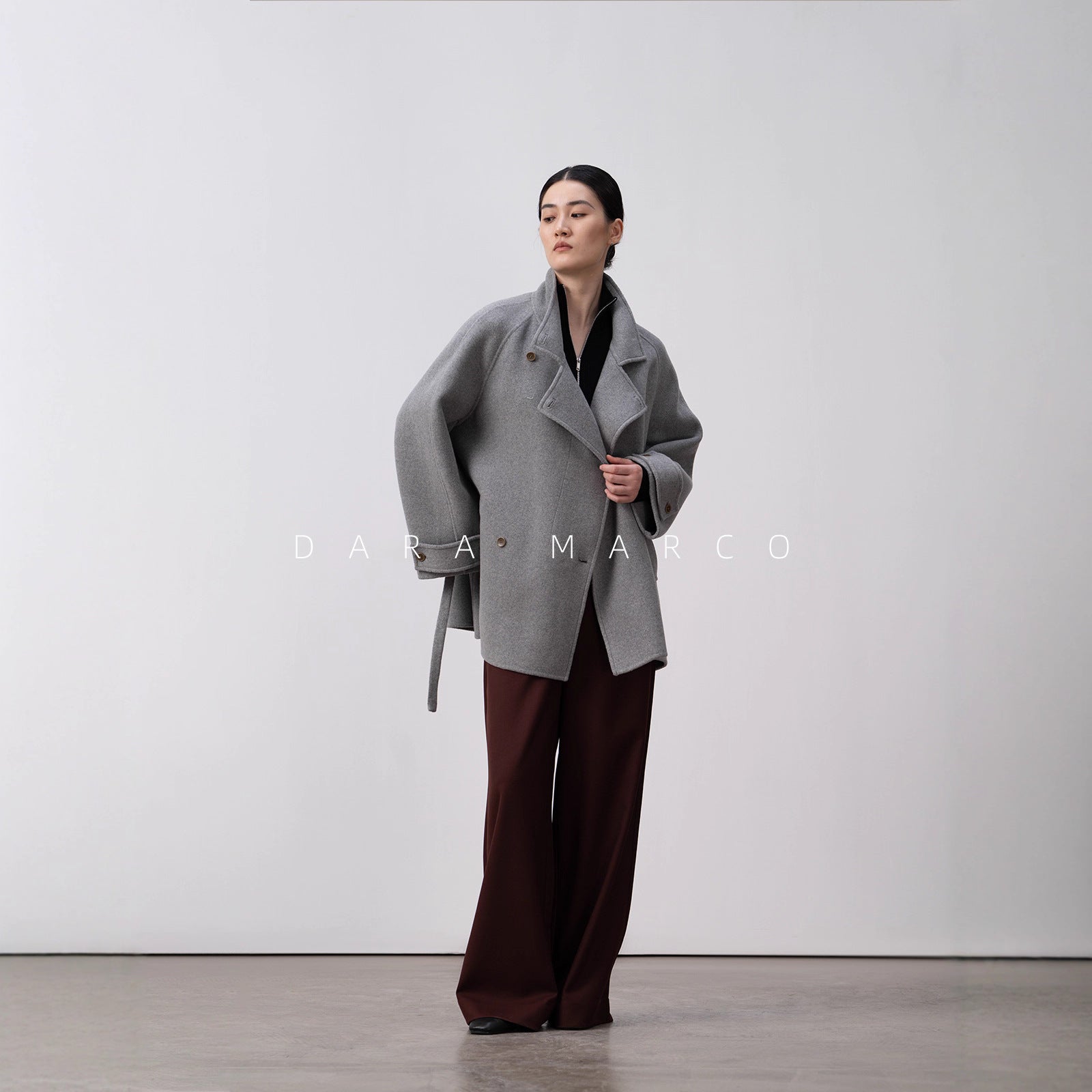 Double-Sided Cashmere Trench Coat with Cigarette Collar – Soft Velvet Feel