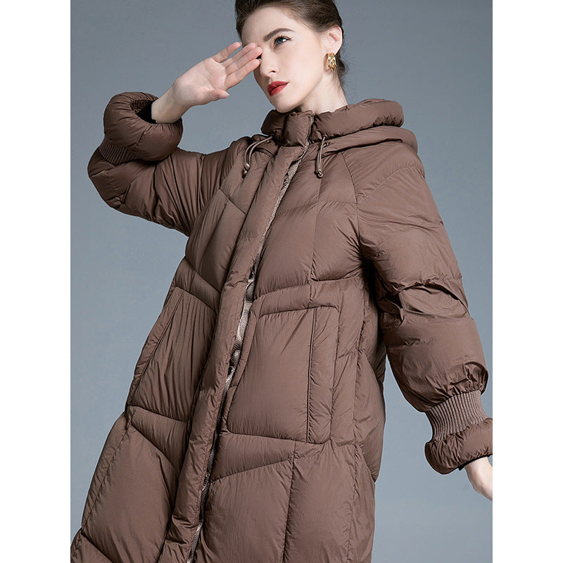 90% Duck Down Thickened Mid-Length Puffer Jacket – Muted Yellow/Autumn Brown