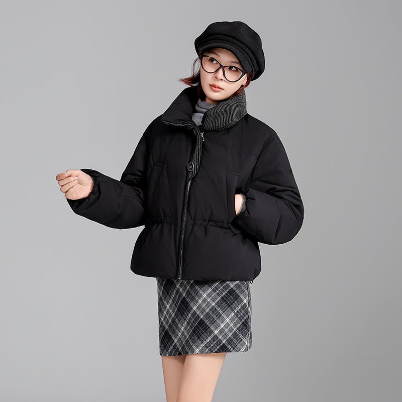 Korean Knit Collar White Duck Down Jacket – Short & Waist-Defining