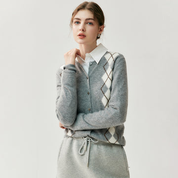 Cashmere Cardigan – 100% Pure Cashmere British Diamond Knit Sweater - Sainiya Eco Wear