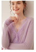 SoftLace — Women’s Baby Cashmere Lace-Trim V-Collar Cardigan - Sainiya Eco Wear
