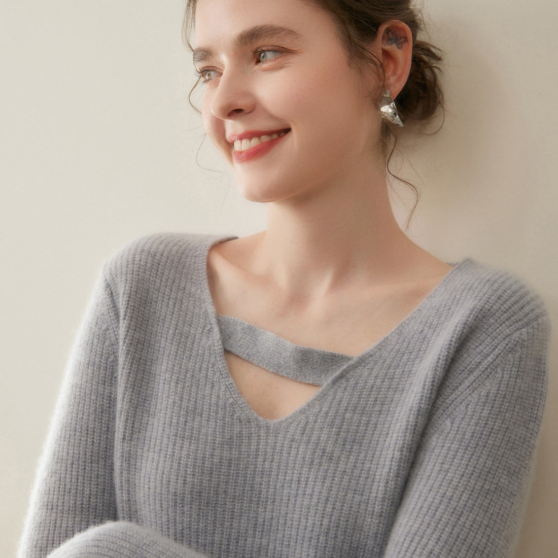 Cashmere Korean Slim V-Neck – Lab-Certified Silky Perfection