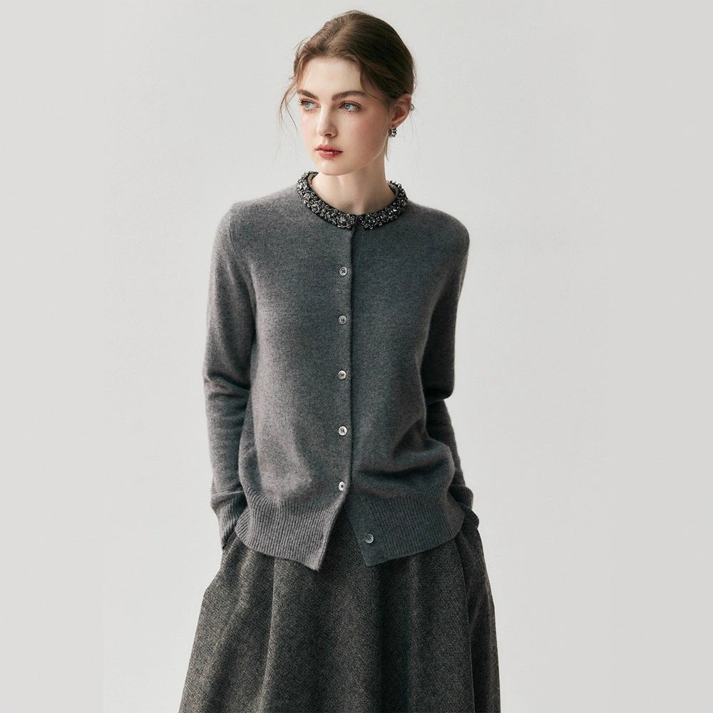 Cashmere Cardigan – Elegant Heavy-Craft Collar Knit Jacket for Women - Sainiya Eco Wear