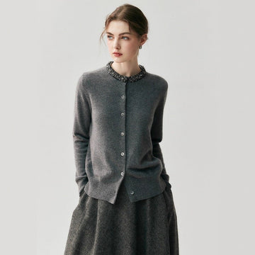 Cashmere Cardigan – Elegant Heavy-Craft Collar Knit Jacket for Women - Sainiya Eco Wear