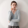 SoftLace — Women’s Baby Cashmere Lace-Trim V-Collar Cardigan - Sainiya Eco Wear