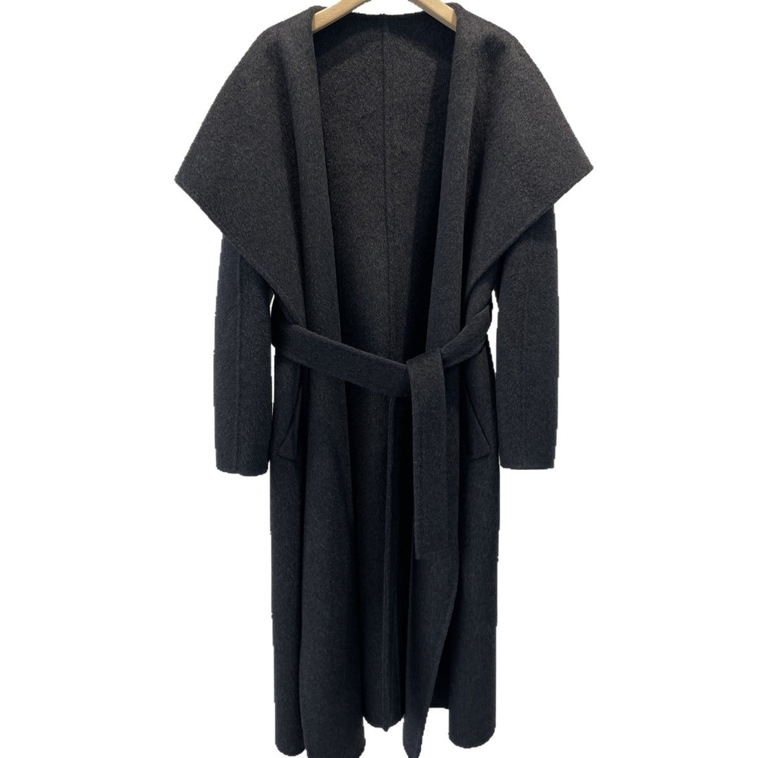 Double-Sided Cashmere Long Coat with Large Lapel & Tie – Autumn Winter