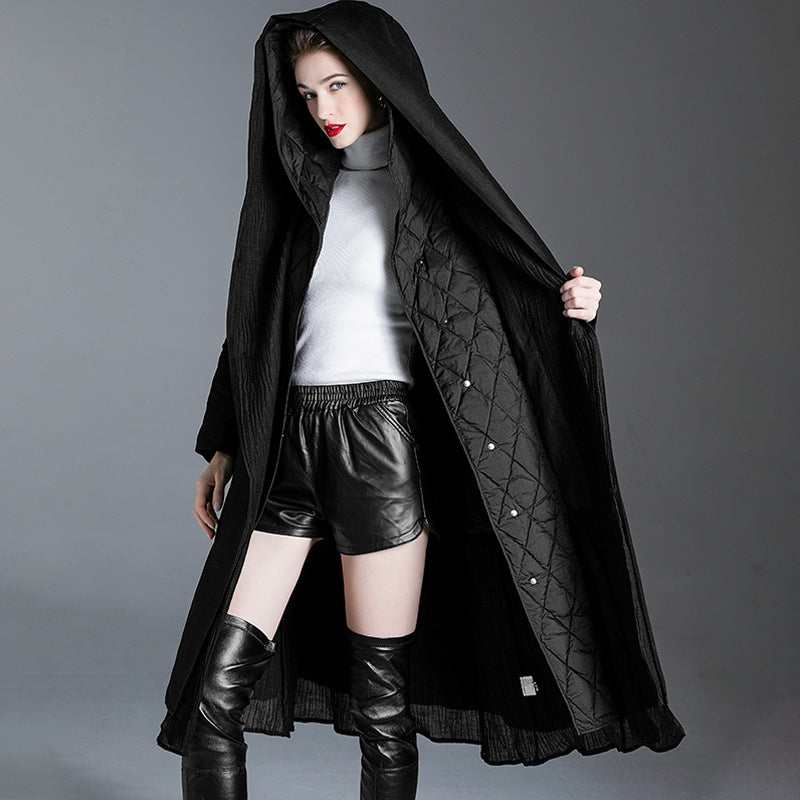 Women's Black Mid-Length 90% Duck Down Coat