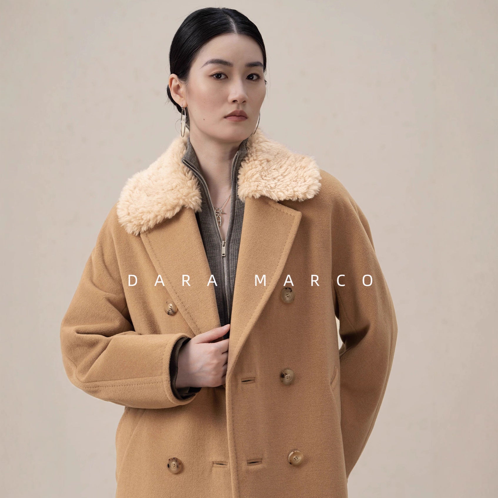 Cashmere Wool Coat Women — Elegant Double-Breasted Cocoon Silhouette