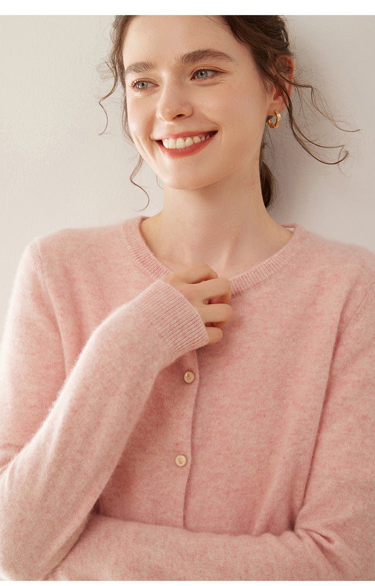 Cashmere Essential~Lightweight Pure Cashmere Round-Neck Slim Cardigan Women - Sainiya Eco Wear