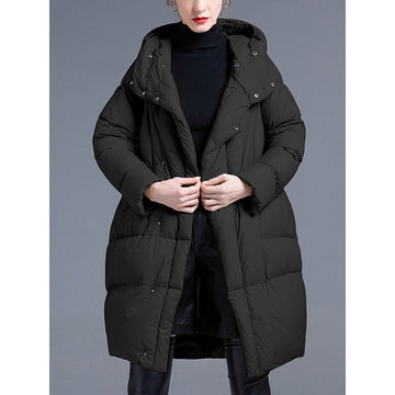 Down Jacket Women Mid-Length Coat – Thickened Warm Loose Fit White Duck Down