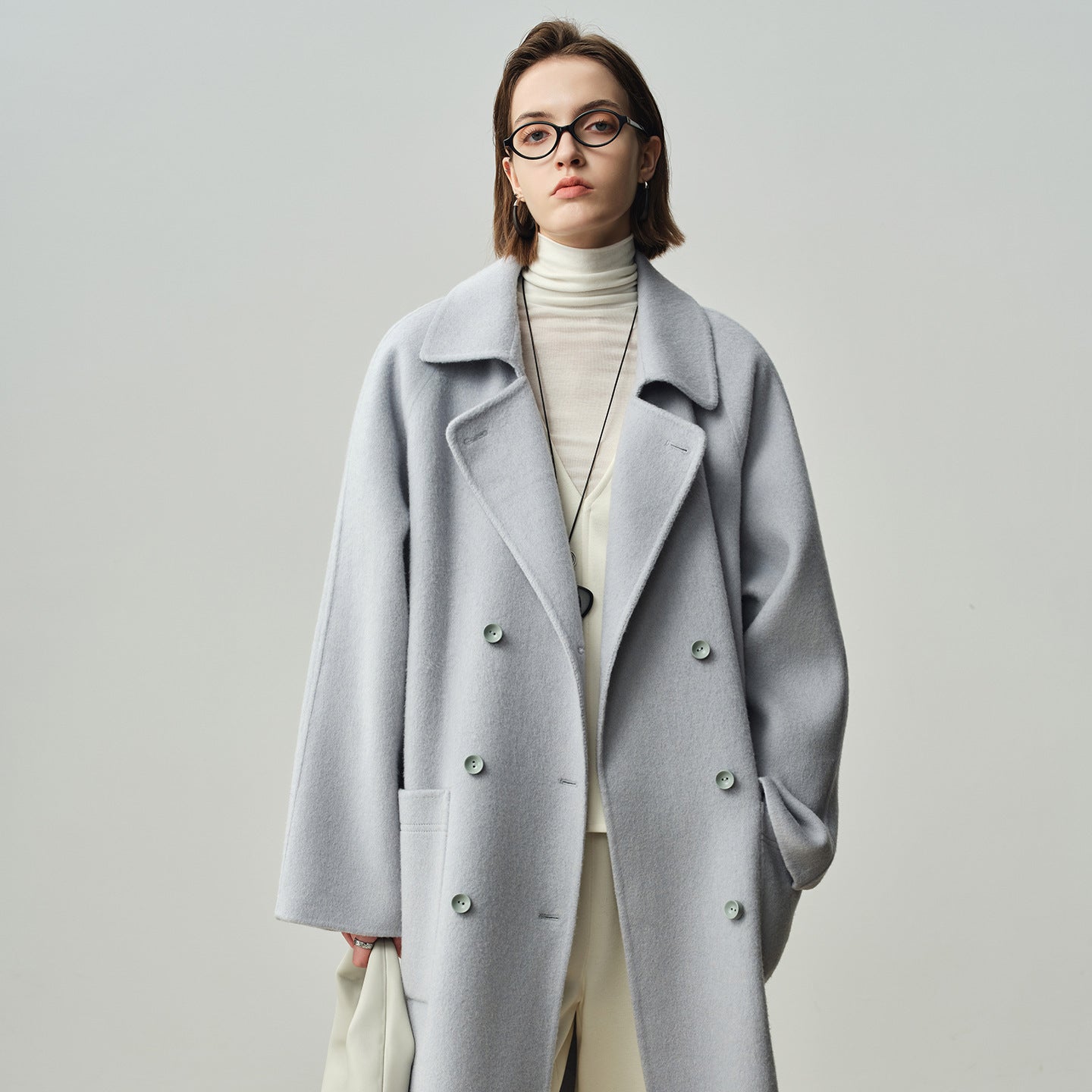 Cashmere Wool Coat – Romantic Korean Style Color-Block Double-Sided Jacket