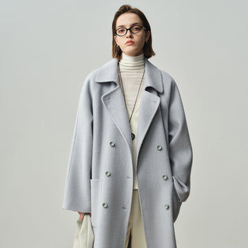 Cashmere Wool Coat – Romantic Korean Style Color-Block Double-Sided Jacket